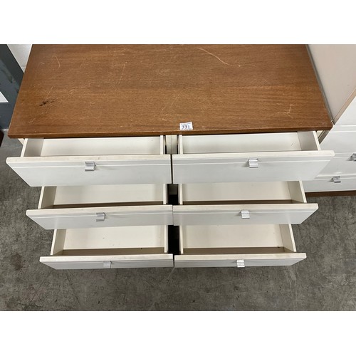 331 - SET OF RETRO BEDROOM FURNITURE TO INCLUDE KNEEHOLE DRESSING TABLE,PAIR OF BEDSIDE CHESTS,9 DRAWER WE... 