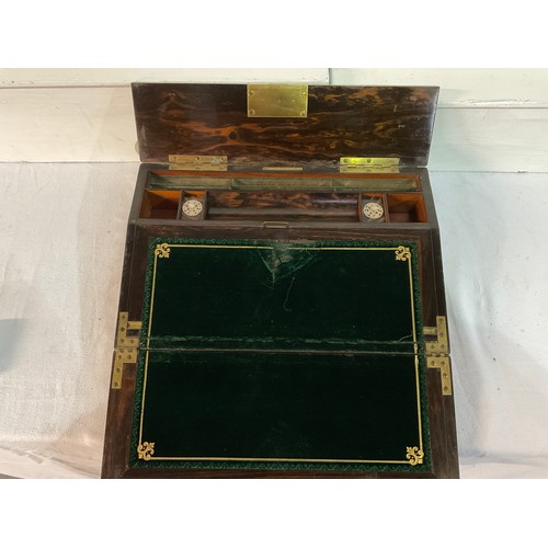 7 - VICTORIAN WALNUT WRITING BOX WITH FITTED INTERIOR AND SECRET DRAWER H4” W15” D10”