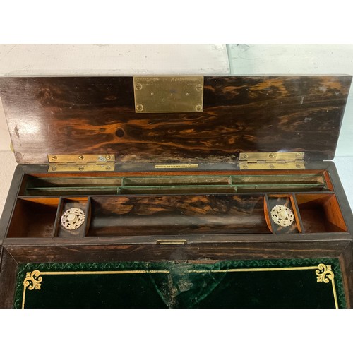 7 - VICTORIAN WALNUT WRITING BOX WITH FITTED INTERIOR AND SECRET DRAWER H4” W15” D10”