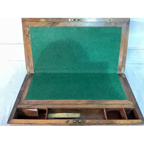 8 - VICTORIAN BRASS BOUND WALNUT WRITING BOX WITH FITTED INTERIOR H7” W20” D10”