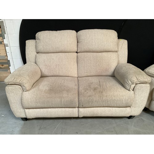 244 - BIEGE UPHOLSTERED 2 SEATER SETTEE AND MATCHING ELECTRIC CHAIR CURRENTLY NOT WORKING