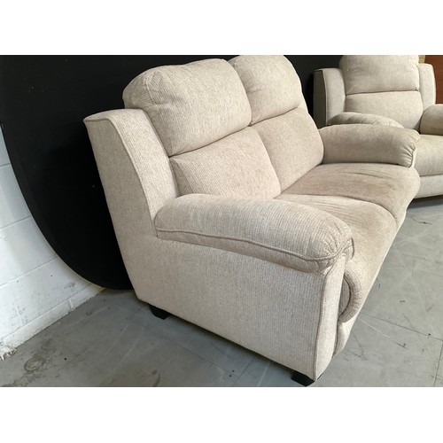 244 - BIEGE UPHOLSTERED 2 SEATER SETTEE AND MATCHING ELECTRIC CHAIR CURRENTLY NOT WORKING