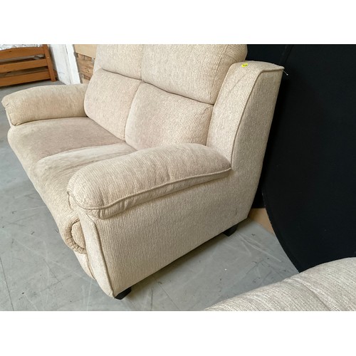 244 - BIEGE UPHOLSTERED 2 SEATER SETTEE AND MATCHING ELECTRIC CHAIR CURRENTLY NOT WORKING