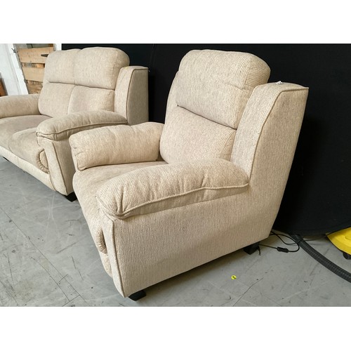 244 - BIEGE UPHOLSTERED 2 SEATER SETTEE AND MATCHING ELECTRIC CHAIR CURRENTLY NOT WORKING