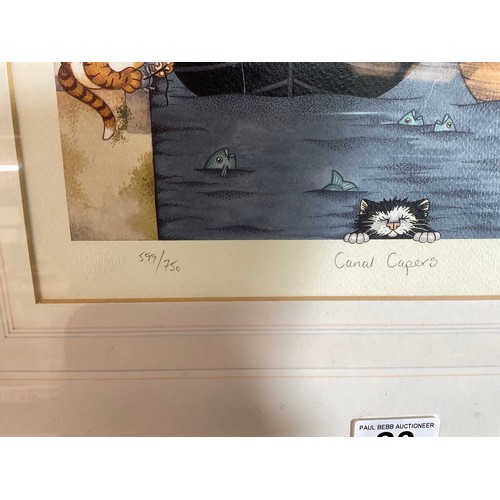 23 - GILT FRAMED LIMITED EDITION CAT PICTURE BY LINDA JANE SMITH PENCIL SIGNATURE TO MARGIN ENTTILED CANA... 