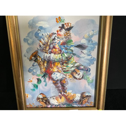 67 - MODERN GILT FRAMED OILS ON CANVAS - CLOWN SIGNED MORGAN 19”X15”