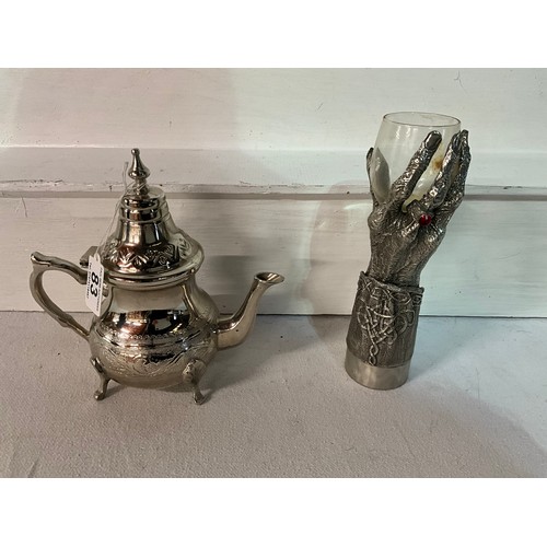 83 - SILVER PLATED COFFEE POT ALONG WITH A LORD OF THE RINGS PEWTER GOBLET