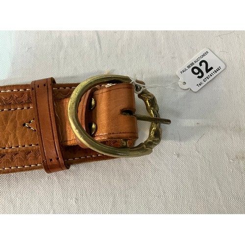 92 - LEATHER GUN BELT WITH HOLSTER