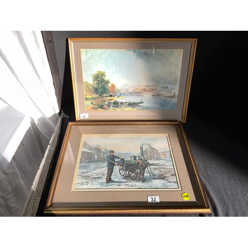 32 - 2 FRAMED PRINTS STREET SCENE AND LAKE SCENE 17”X21” 15”X21”