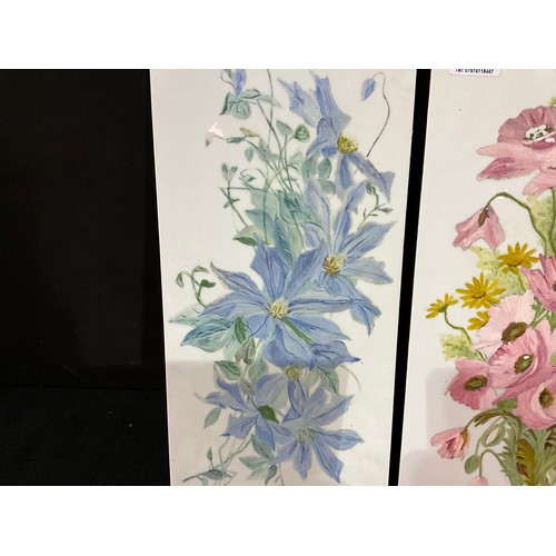 115 - PAIR OF PORCELAIN PANELS WITH HAND PAINTED FLOWERS 17.5”X8”