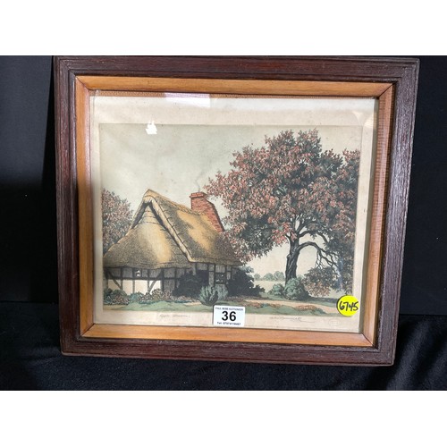 36 - VINTAGE COTTAGE SCENE PICTURE PENCIL SIGNATURE TO MARGIN ALICE BRAMWELL ENTITTLED APPLE BLOSSOM 14”X... 