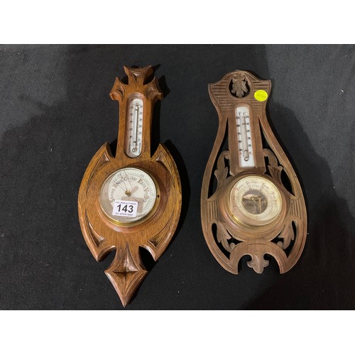 143 - 2 VINTAGE CARVED OAK WALL BAROMETERS