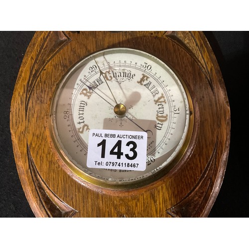 143 - 2 VINTAGE CARVED OAK WALL BAROMETERS