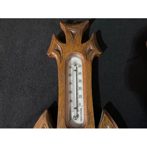 143 - 2 VINTAGE CARVED OAK WALL BAROMETERS