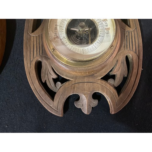 143 - 2 VINTAGE CARVED OAK WALL BAROMETERS