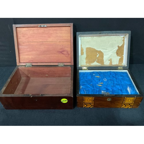 158 - VICTORIAN WALNUT INLAID TUNBRIDGEWARE JEWELLERY BOX AND A MAHOGANY EXAMPLE