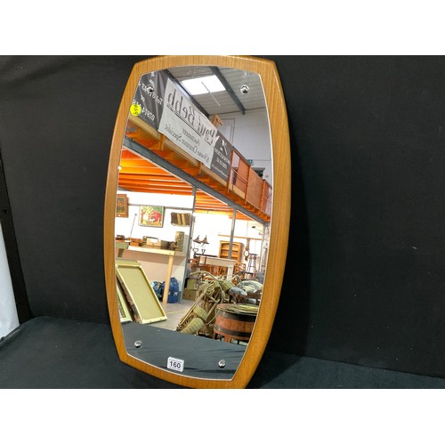 160 - MID CENTURY TEAK BACKED WALL MIRROR 29