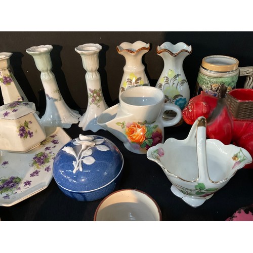 164 - 2 BOXES OF CHINA TO INCLUDE TEAPOTS CUPS AND SAUCERS DRESSING TABLE SET ETC