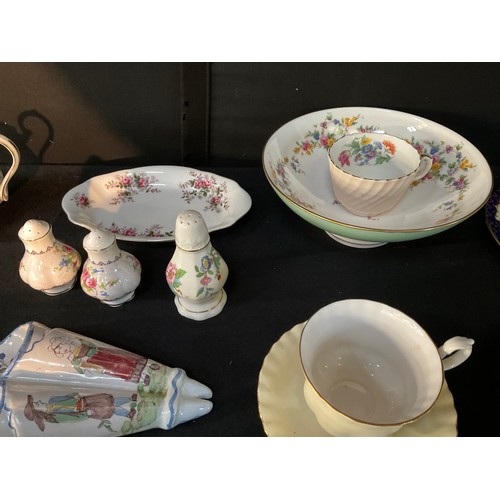 168 - BOX OF CHINA TO INCLUDE AYNSLEY SANDWICH SET ETC