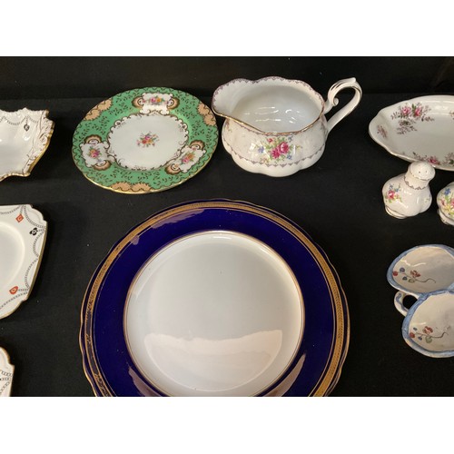 168 - BOX OF CHINA TO INCLUDE AYNSLEY SANDWICH SET ETC