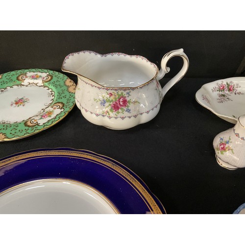 168 - BOX OF CHINA TO INCLUDE AYNSLEY SANDWICH SET ETC