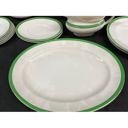 173 - BOX OF SOLIAMWARE DINNERWARE TO INCLUDE TURREENS, MEATPLATE ETC - QUEENS GREEN PATTERN AND A BOX OF ... 