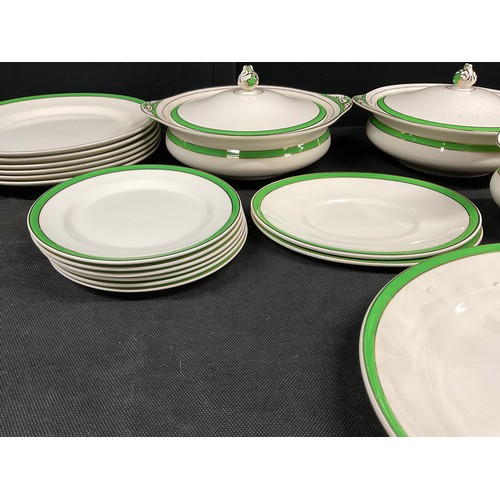 173 - BOX OF SOLIAMWARE DINNERWARE TO INCLUDE TURREENS, MEATPLATE ETC - QUEENS GREEN PATTERN AND A BOX OF ... 