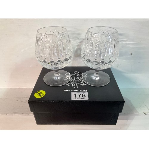 176 - BOXED STUART CRYSTAL BRANDY GOBLETS AND A BOXED H SAMUEL SET OF SIX CUT GLASS GOBLETS