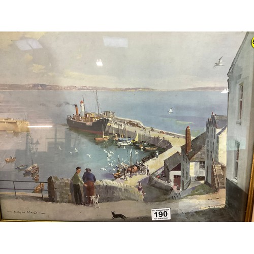 190 - FRAMED VERNON WARD HARBOUR SCENE PRINT AND THE RETRO PRANCING HORSES PRINT 18”X34”