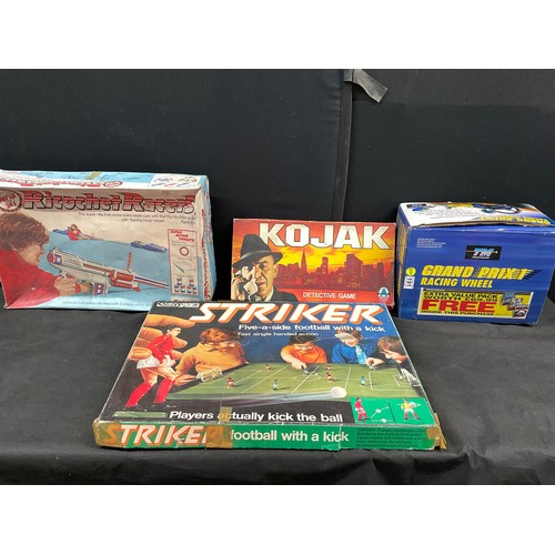 191 - QUANTITY OF VINTAGE GAMES TO INCLUDE STRIKER, RICOCHET RACERS, KOJAK AND A GRAND PRIX 1 RACING WHEEL