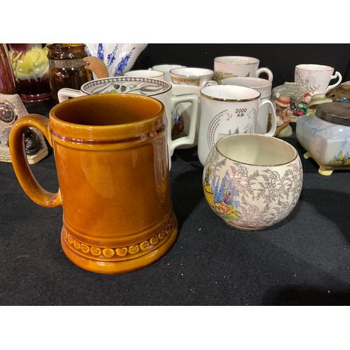 202 - THREE BOXES OF CHINA TO INCLUDE ORNAMENTS, TANKARDS ETC