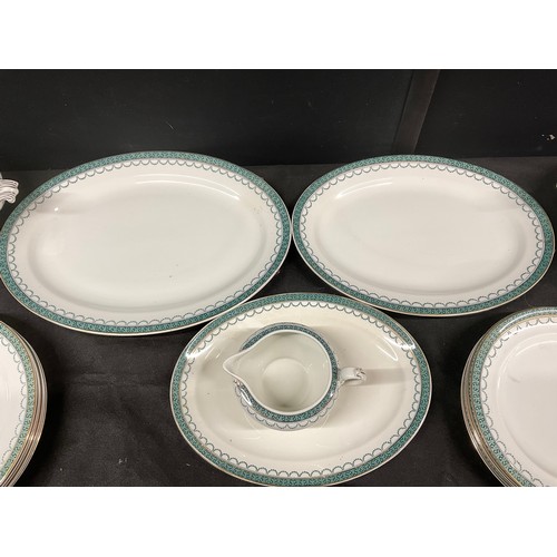 208 - BOX OF W. HULME DINNER SERVICE INCLUDING PLATTERS, LIDDED TUREENS, DINNER PLATES ETC 24 PIECES