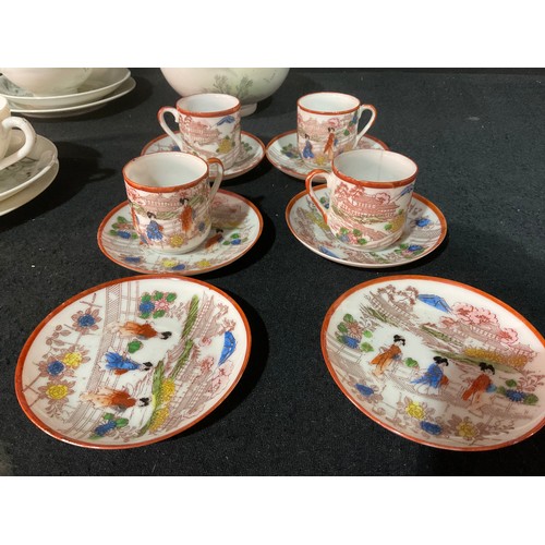 209 - GEISHA GIRL TEA SET TO INCLUDE TEAPOT, COFFEE POT, MILK JUG ETC