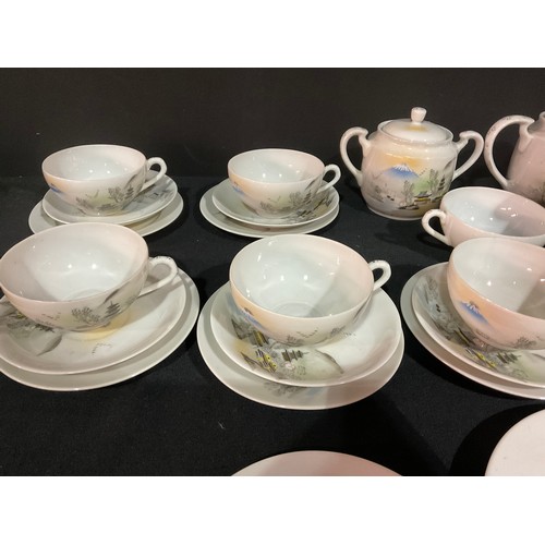 209 - GEISHA GIRL TEA SET TO INCLUDE TEAPOT, COFFEE POT, MILK JUG ETC