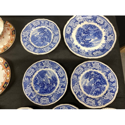 210 - TWO BOXES OF CHINA TO INCLUDE DECORATIVE PHOENIX WARE, VINTAGE BLUE AND WHITE CUPS, SAUCERS AND PLAT... 