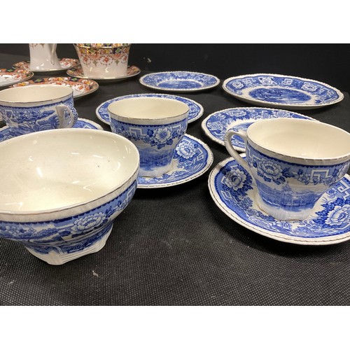 210 - TWO BOXES OF CHINA TO INCLUDE DECORATIVE PHOENIX WARE, VINTAGE BLUE AND WHITE CUPS, SAUCERS AND PLAT... 