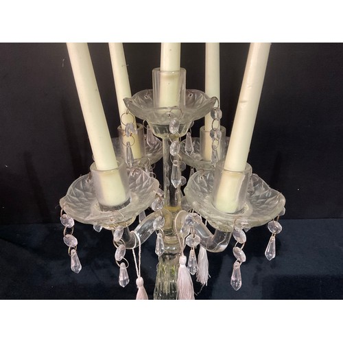 211 - FOUR ARMED CRYSTAL CANDLEBRA COMPLETE WITH GLASS DROPPERS h15