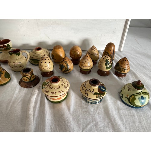 228 - TWO BOXES OF VINTAGE TORQUAY POTTERY TO INCLUDE EGG CUPS, JUGS, VASES ETC