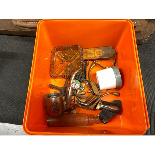 240 - BOX OF VINTAGE LAMPS SCALES CASE ETC