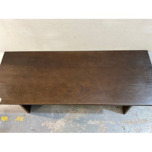 256 - DARK OAK REFECTORY STYLE STRETCHERED COFFEE TABLE H20