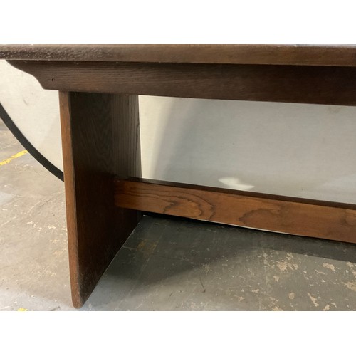 256 - DARK OAK REFECTORY STYLE STRETCHERED COFFEE TABLE H20