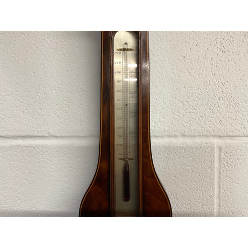 295 - VICTORIAN MAHOGANY INLAID BANJO WALL BAROMETER