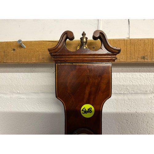 295 - VICTORIAN MAHOGANY INLAID BANJO WALL BAROMETER