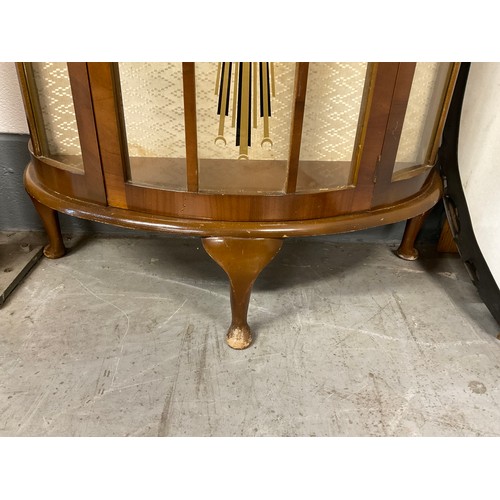 300 - VINTAGE WALNUT VENEERED BOW FRONT DISPLAY CABINET WITH KEY H45