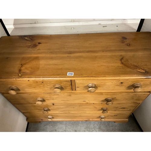 319 - VICTORIAN STRIPPED PINE BEDROOM CHEST OF 5 DRAWERS H38