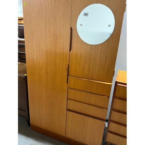 348 - MID CENTURY TEAK 3 PCE BEDROOM SUITE TO INCLUDE FITTED WARDOBE H60