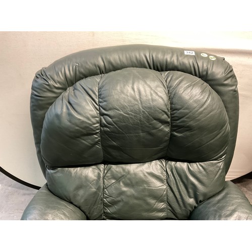 342 - GREEN LEATHER ROCKING AND RECLINING ARMCHAIR