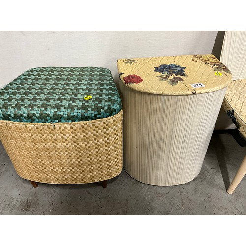 371 - VINTAGE CHAIR AND MATCHING LINEN BOX RETRO STOOL AND VINTAGE LINEN BOX