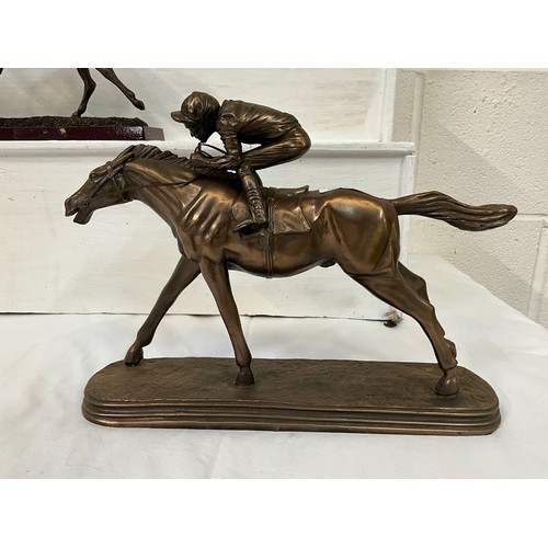 2 - 3 BRONZED HORSE AND JOCKEY FIGURES AND 2 HORSE FIGURES