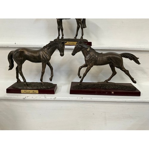 2 - 3 BRONZED HORSE AND JOCKEY FIGURES AND 2 HORSE FIGURES